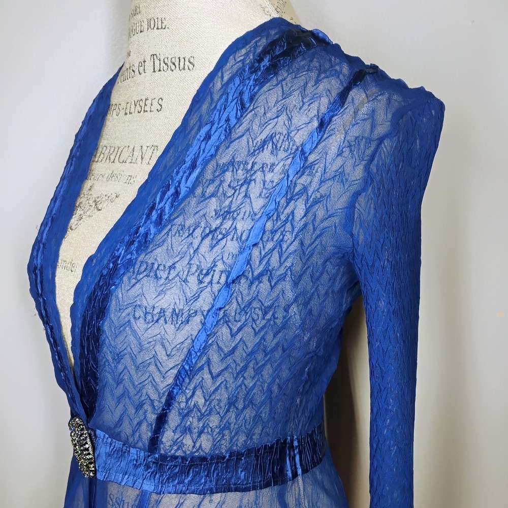 Komarov Sheer Cardigan Topper Women Small Blue Brooch Crinkle Mother Of Bride - Picture 4 of 11